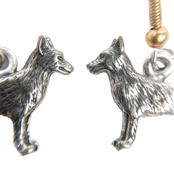 Mirrored Pair of German Shepherd Charm Earrings w silver tone Fishhook backs - Picture 2 of 4